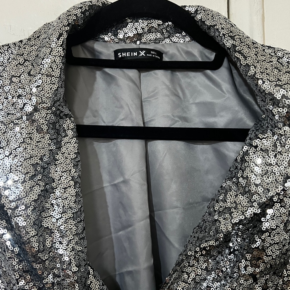 SHEIN Glittering Silver Sequin Blazer